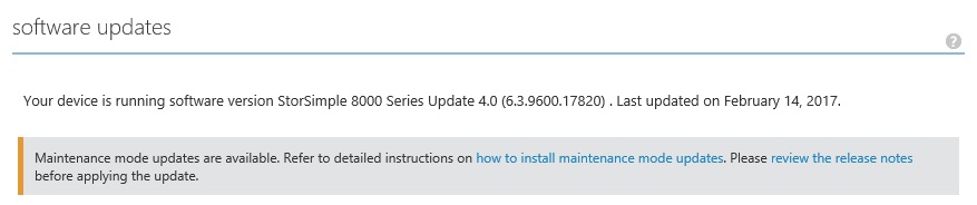 , Azure StorSimple 8k Maintenance Mode updates