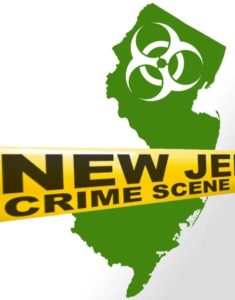 Picture of map of NJ with crime scene tape